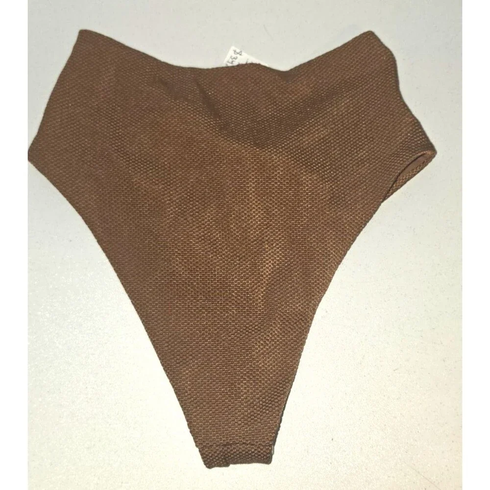 Aeire High Cut Cheeky Brown Waffle Weave Swim Bathing Suit Bottom XS NEW $34.95